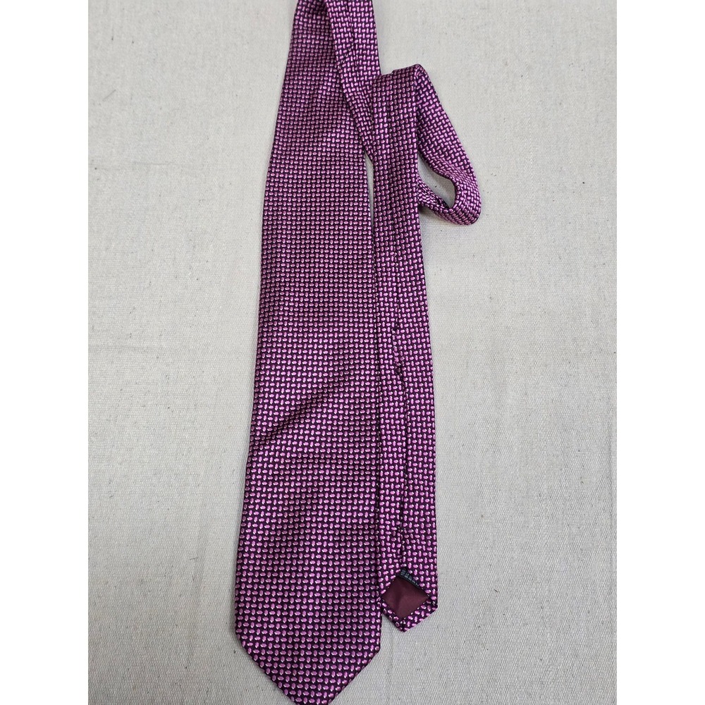 Bachrach Mens Silk‎ Tie Purple Pink Geometric Textured Weave Made in Italy